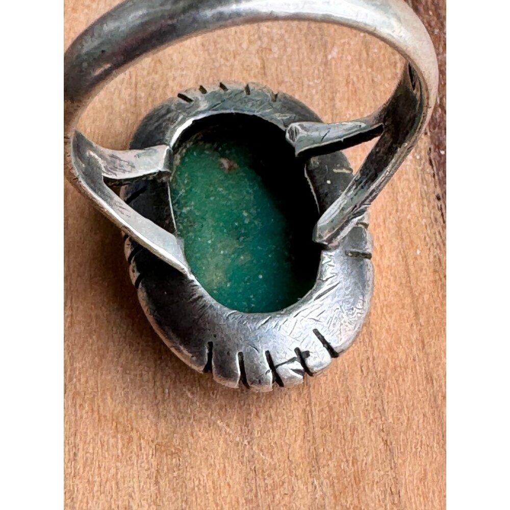Sterling Silver Ring With Green Oval Turquoise Stone Size 7 - Picture 8 of 13